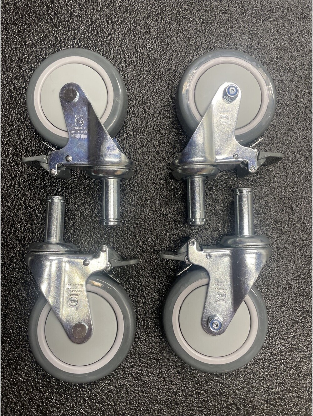 4 Pack ULINE H-1205WH-C Chrome Polyurethane Casters Lockable Wheels 5"